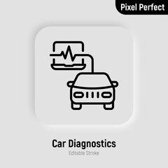 Car service: car computer diagnostics thin line icon. Pixel perfect, editable stroke. Vector illustration.