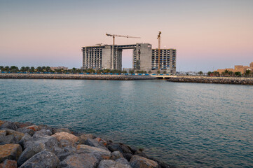 Hotel under construction at Marjan Island in emirate of Ras al Khaimah in the United Arab Emirates