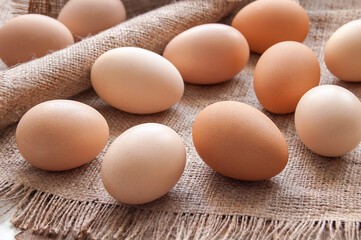 Organic eggs on the sackcloth