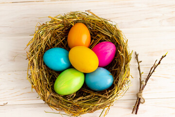 happy easter easter eggs in the nest