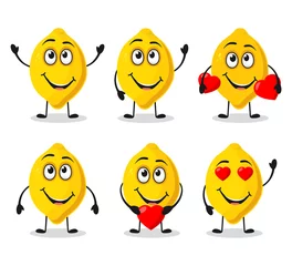 Fotobehang Cute and funny lemon character holding a heart . Lemon icon set . Postcard for the Valentine's day. vector illustration on white background © Инна Харламова