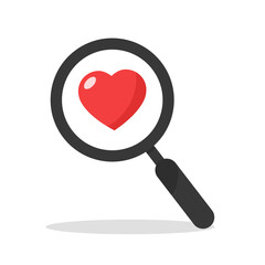 Search heart and love icon, vector. Magnifying glass with heart inside. Dating illustration. valentine's day icon