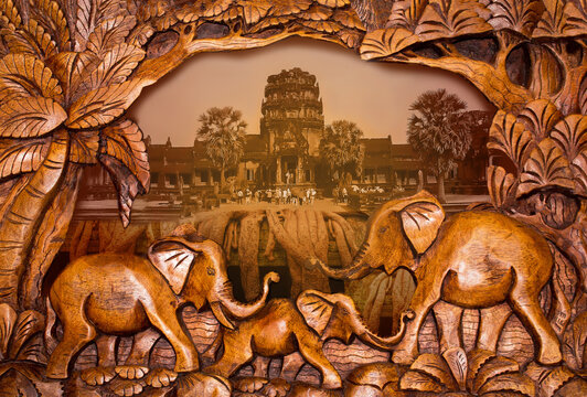 The collage of images of Angkor Wat in Cambodia. Angkor Wat - is the largest Hindu temple complex and the largest religious monument in the world.