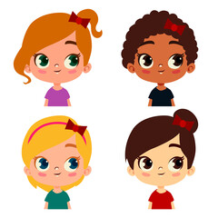 cute girls cartoon different skin color