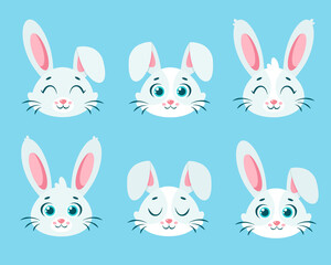 Cute bunnies collection. White rabbits. Vector illustration