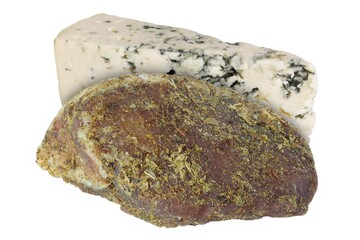 Beef  and blue cheese isolated on a white background. Blue cheese and meat isolated 