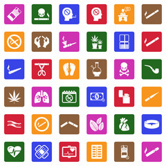 Smoking Icons. White Flat Design In Square. Vector Illustration.