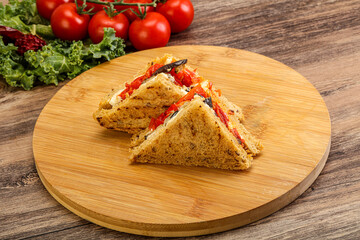 Club sandwich with eggplant and cheese