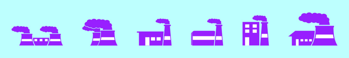 set of factory cartoon icon design template with various models. vector illustration isolated on blue background