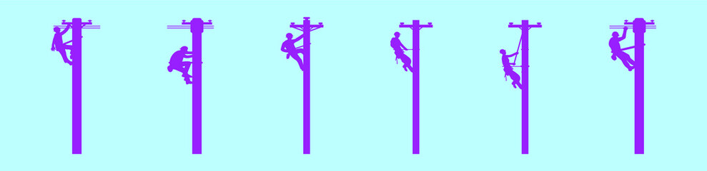 set of lineman cartoon icon design template with various models. vector illustration isolated on blue background