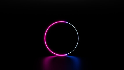 neon light geometric shape.Abstract 3d render