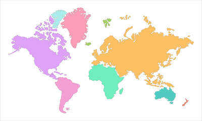 Multicolored blank world map. Isolated on white background.