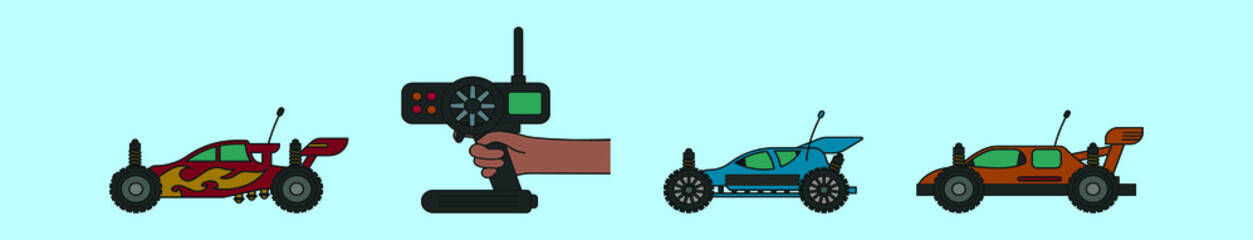 set of car toys cartoon icon design template with various models. vector illustration isolated on blue background