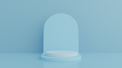 Minimal cylinder podium in blue background