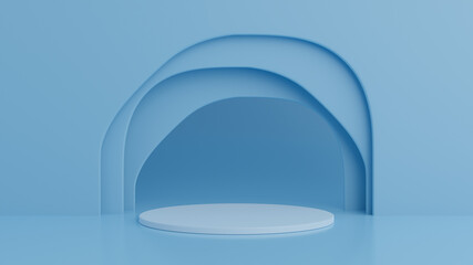 podium on blue color background for product. minimal concept. 3d rendering
