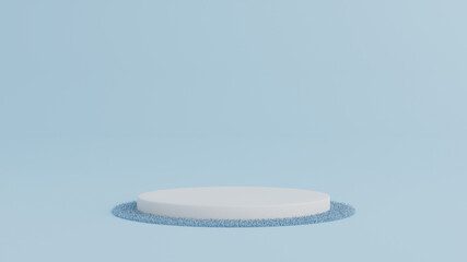 Stand podium on the carpet and blue color background for product,minimal concept. 3d rendering