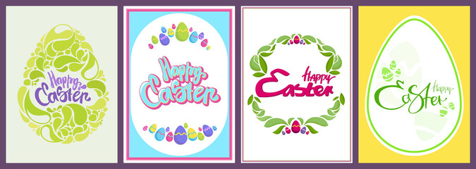 Collection of Easter greeting cards. Beautiful holiday posters.