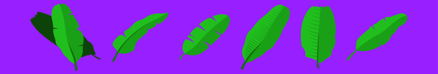 set of banana leaves cartoon icon design template with various models. vector illustration isolated on purple background