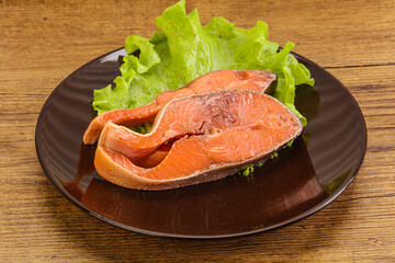 Two pink salmon fish steak