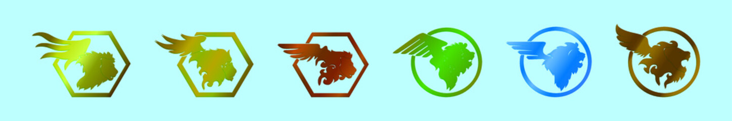 set of winged lion logo cartoon icon design template with various models. vector illustration isolated on blue background