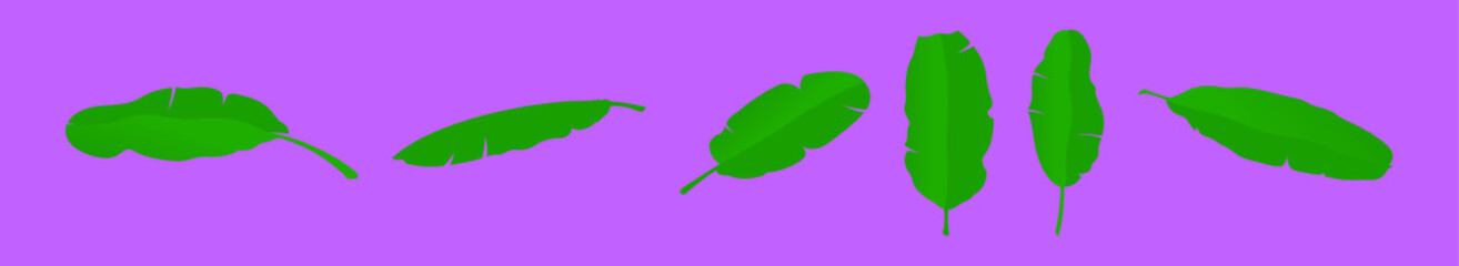set of banana leaves cartoon icon design template with various models. vector illustration isolated on purple background