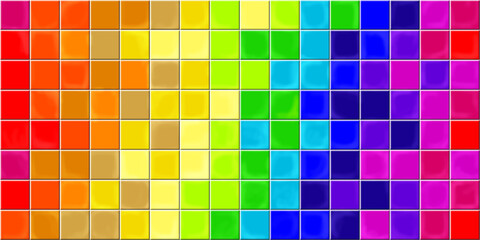 Rendering tiles for bathroom or kitchen interior design. Rainbow. Multicolor texture background. Seamless realistic texture. Floor and wall tiles.
