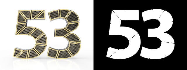 Number fifty-three (number 53) with perforated gold segments
