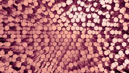 Pink hexagonal abstract background. Geometric simple objects. Hexagonal columns. 3d rendering. Sci-fi illustration. High resolution.