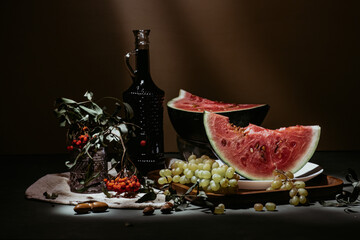 still life with watermelon and grape