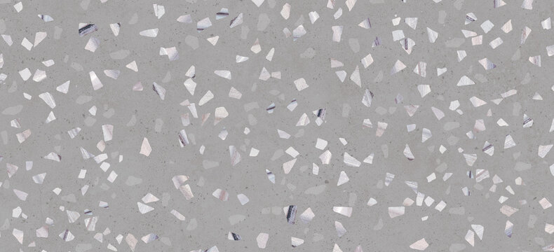 Colorful terrazzo imitation seamless pattern. Realistic marble texture with stone fragments. 