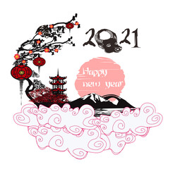 Fototapeta na wymiar Chinese new year 2021 year of the ox