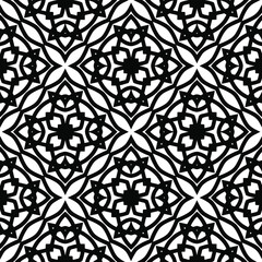 Geometric vector pattern with triangular elements. Seamless abstract ornament for wallpapers and backgrounds. Black and white colors.