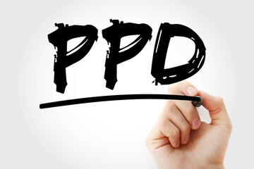 PPD - Purified Protein Derivative acronym with marker, concept background