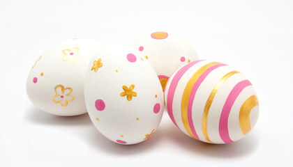 Colorful perfect handmade painted easter eggs isolated on a white background