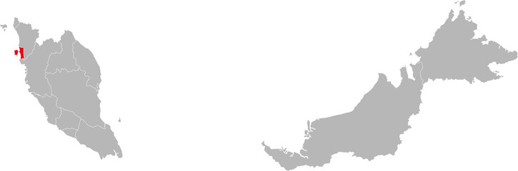 Pulau pinang state isolated on malaysia map. Gray background. Business concepts and backgrounds.