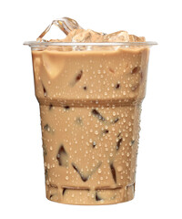 Iced coffee in disposable to go cup or coffee latte in take away or to go cup isolated on white...
