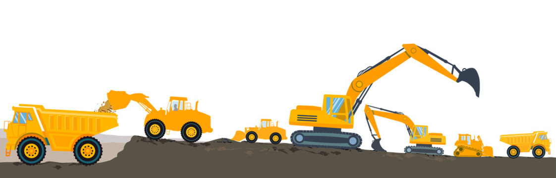 Bagger mit Bulldozer beim verladen,