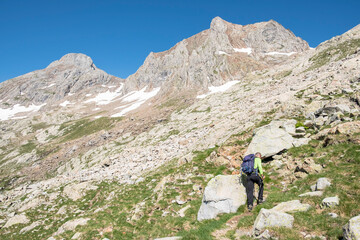 Fototapeta na wymiar ascent to Garmo Negro peak, Pyrenean mountain range, Huesca, Spain