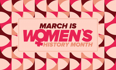 Women's History Month. Celebrated annual in March, to mark women’s contribution to history. Female symbol. Women's rights. Girl power in world. Poster, postcard, banner. Vector illustration