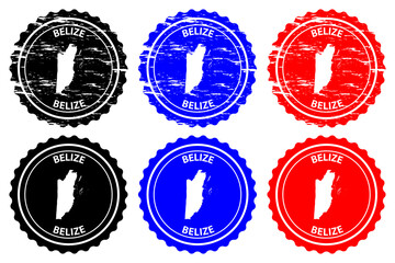 Belize - rubber stamp - vector, Belize map pattern - sticker - black, blue and red