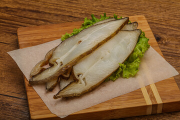 Delicous smoked halibut slices snack