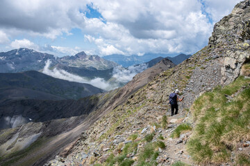Fototapeta na wymiar ascent to Batoua peak by ridge, 3034 meters, Hautes-Pyrenees department, France