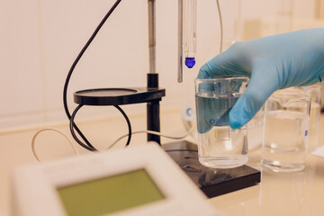 Electrode ph meter and pH meter for laboratory measurements. Water and solution. Used for...