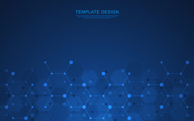 Geometric abstract background of innovation technology concept. Hexagon pattern, molecular structure, genetic engineering. Concepts and ideas for technology, science, and medicine. Vector illustration