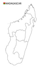 Fototapeta premium Madagascar map, black and white detailed outline regions of the country. Vector illustration