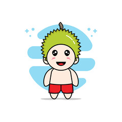 Cute kids character wearing durian costume.