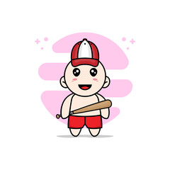 Cute kids character design wearing baseball costume.