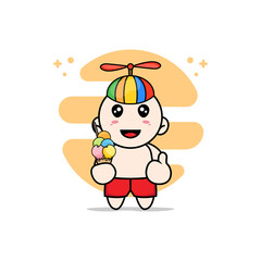 Cute kids character holding a ice cream.