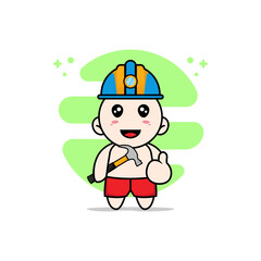 Cute kids character wearing builder costume.