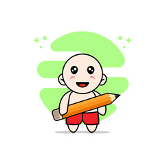 Cute kids character holding a big pencil.